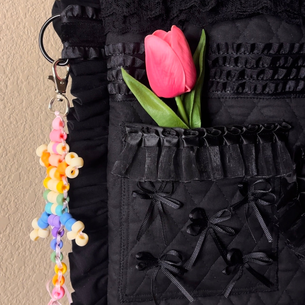 Black Ruffle Tote Bag