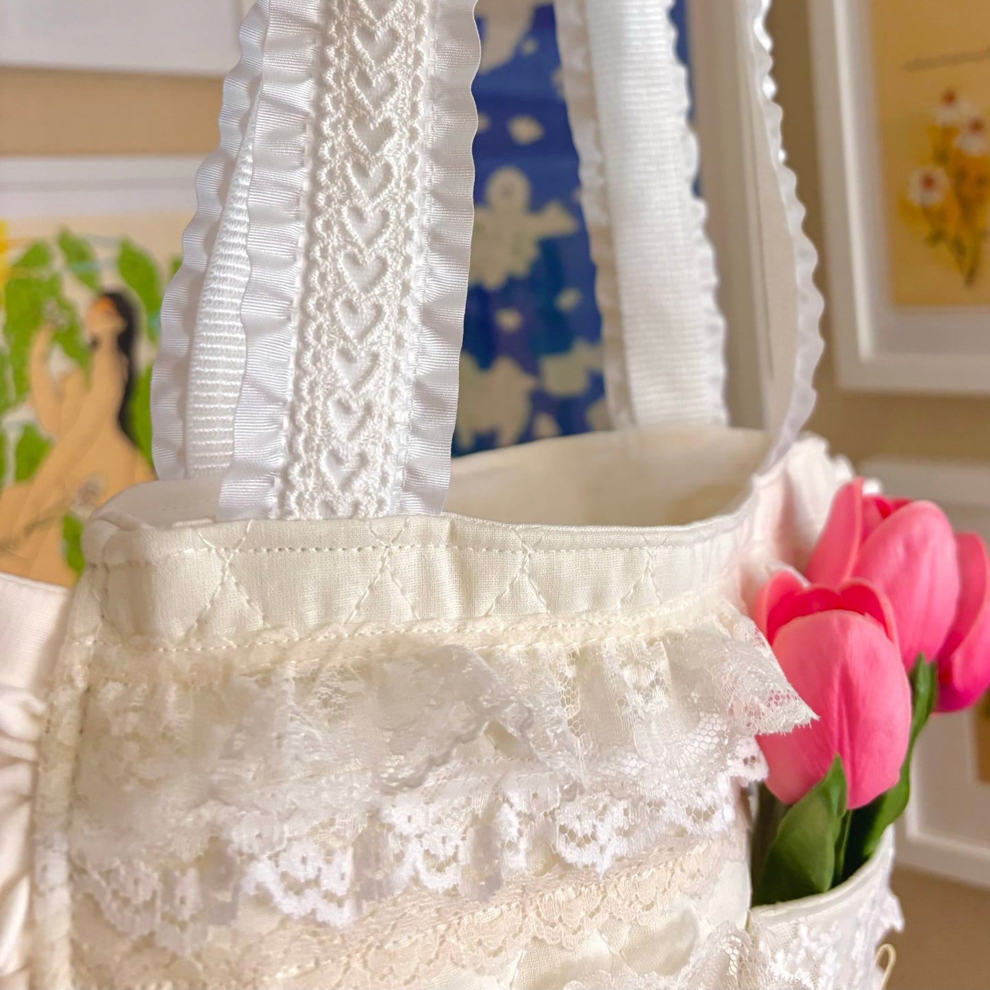 OOAK Cream Ruffle Tote Bag