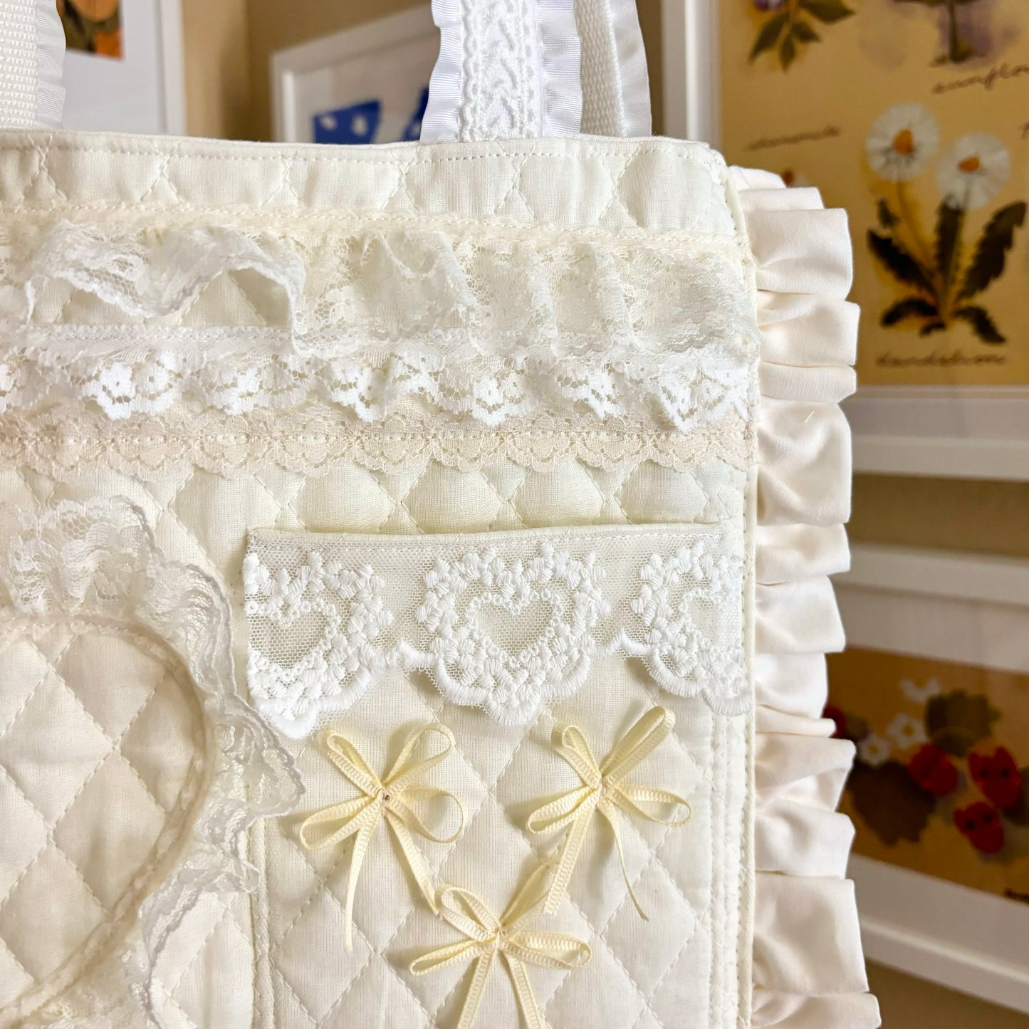OOAK Cream Ruffle Tote Bag