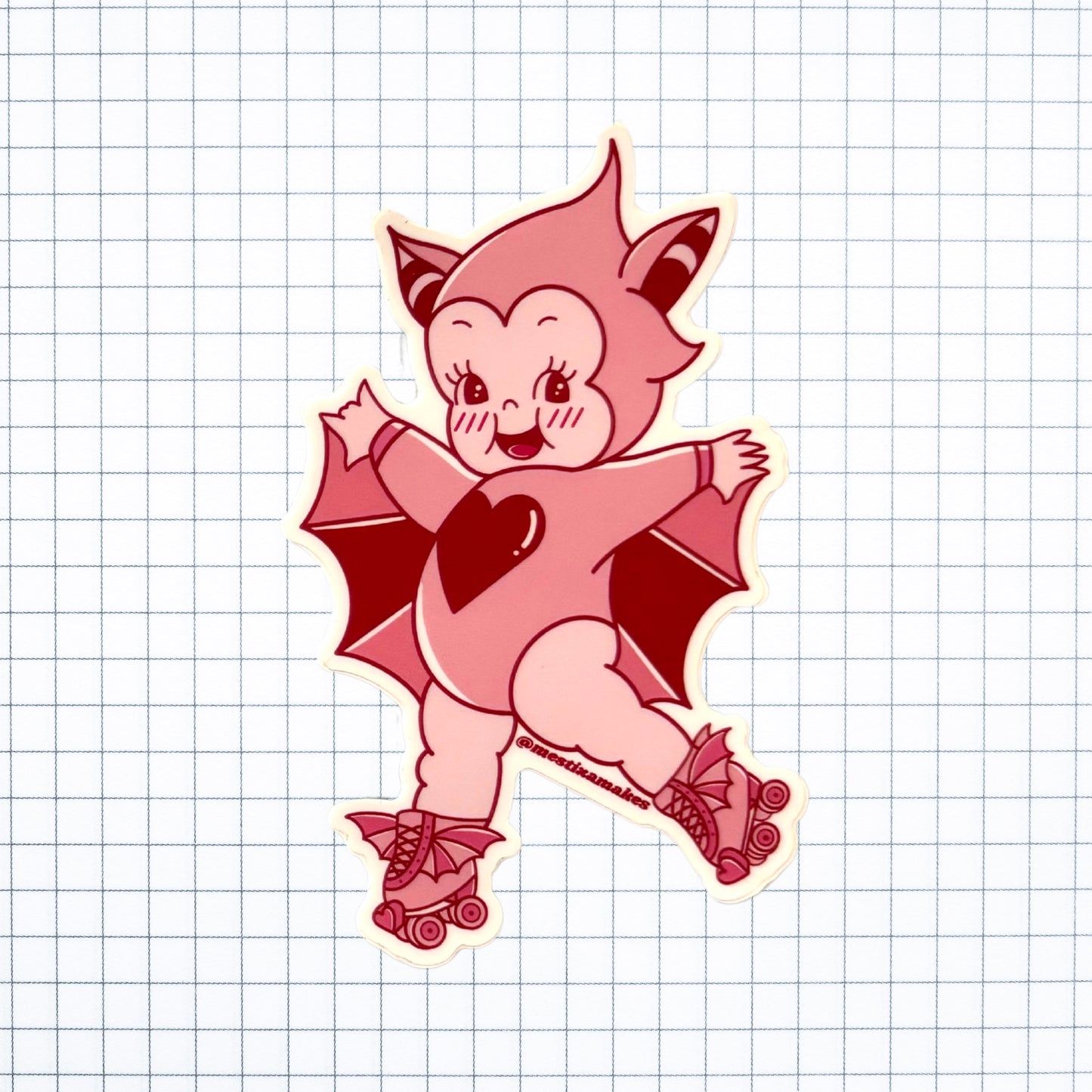 Bat Rollerskating Kewpie Sticker