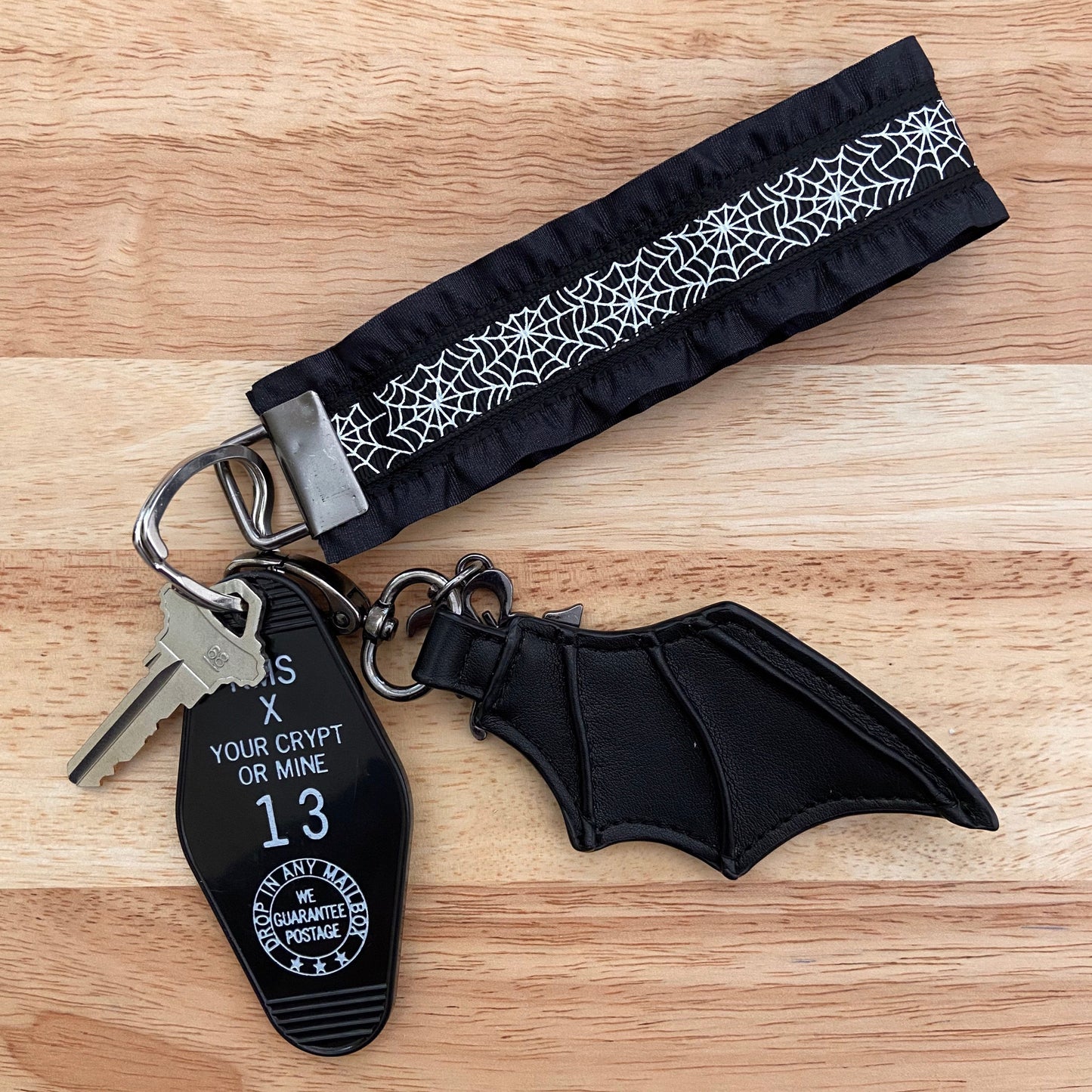Black Spiderweb Ruffle Lanyard / Key Chain