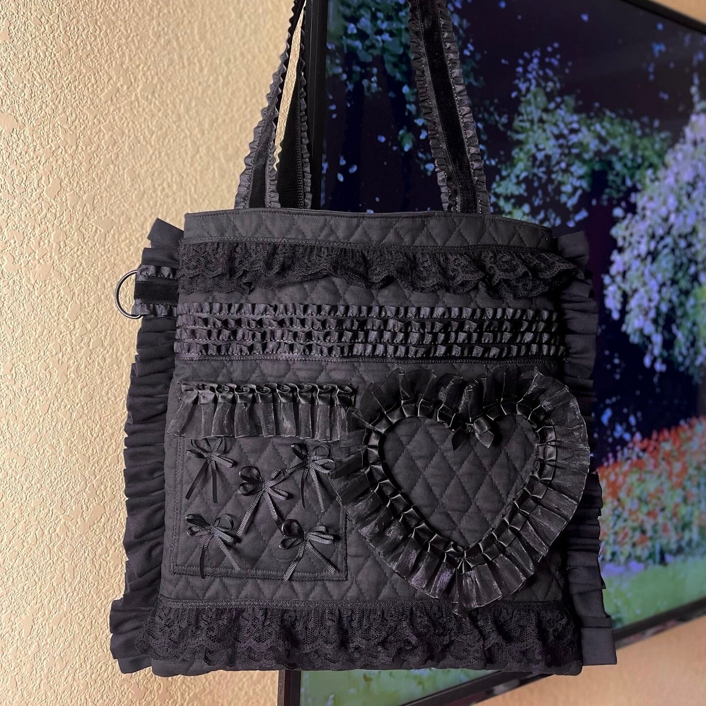 Black Ruffle Tote Bag