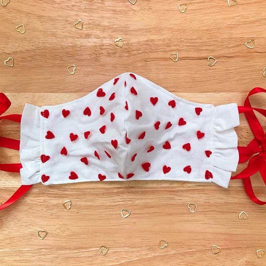 White and Red Hearts Face Mask
