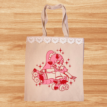 Load image into Gallery viewer, OOAK Heart Lace Skating Babe Tote Bag
