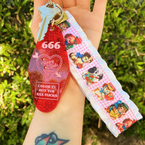 Vintage Kitschy Valentine Pups Ruffle Lanyard / Key Chain