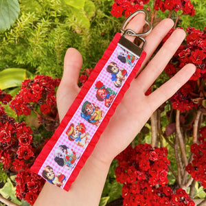 Red Ruffle Kitschy Vintage Pups Lanyard / Key Chain