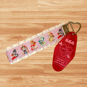 Vintage Kitschy Bunny Ruffle Lanyard / Key Chain