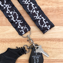 Load image into Gallery viewer, Cow Print Ruffle Lanyard / Key Chain
