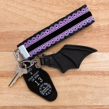 Load image into Gallery viewer, Black and Lavender Heart Velvet Ruffle Lanyard / Keychain
